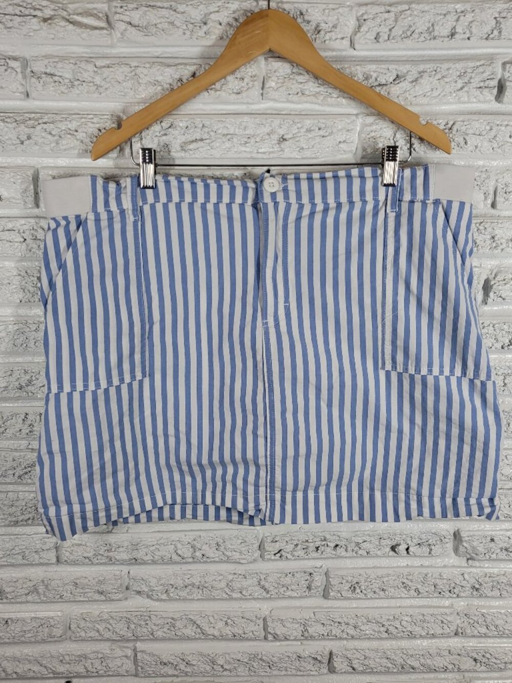 Lee Womens Skort 22 Blue White Stripe Elastic Waist Pocket Plus Size STR47E